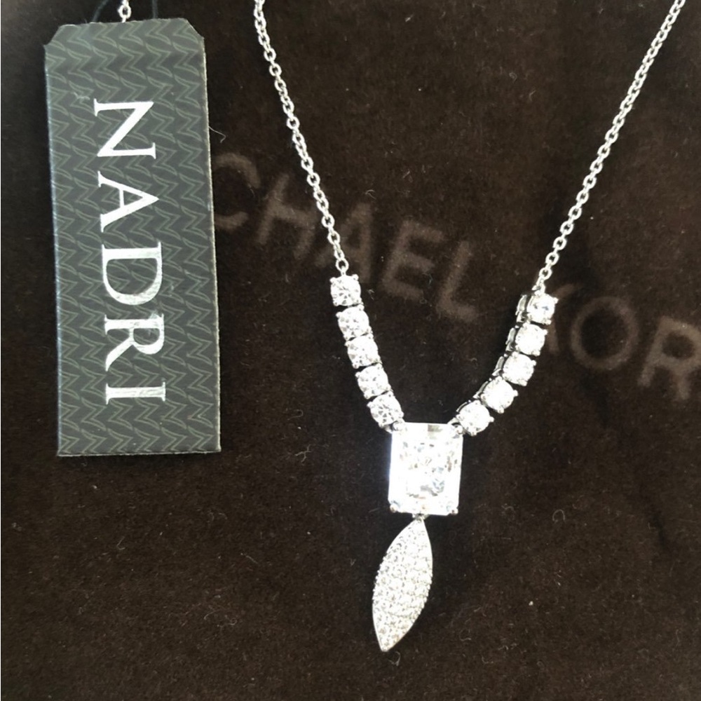 Nadri Revel Y drop Silver Necklace with Crystal Details